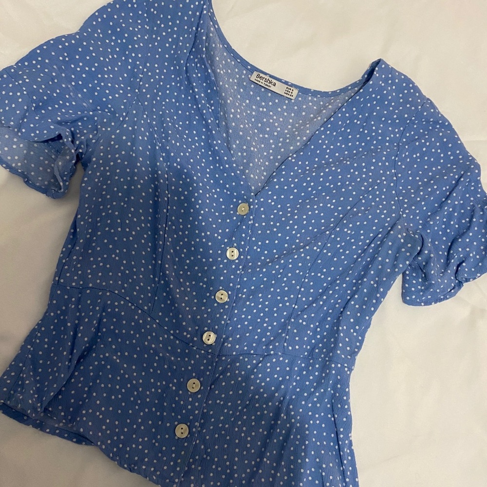 Blue Polka Dot Button Blouse